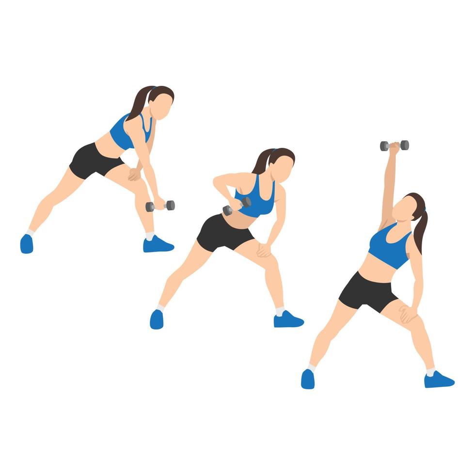 Woman doing Bent over row press exercise. Flat vector illustration isolated on white background