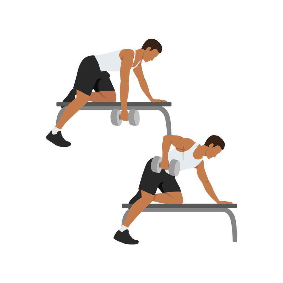Man doing Single arm bent over row exercise. Flat vector illustration isolated on white background. workout character set 6417617 Vector Art at Vecteezy