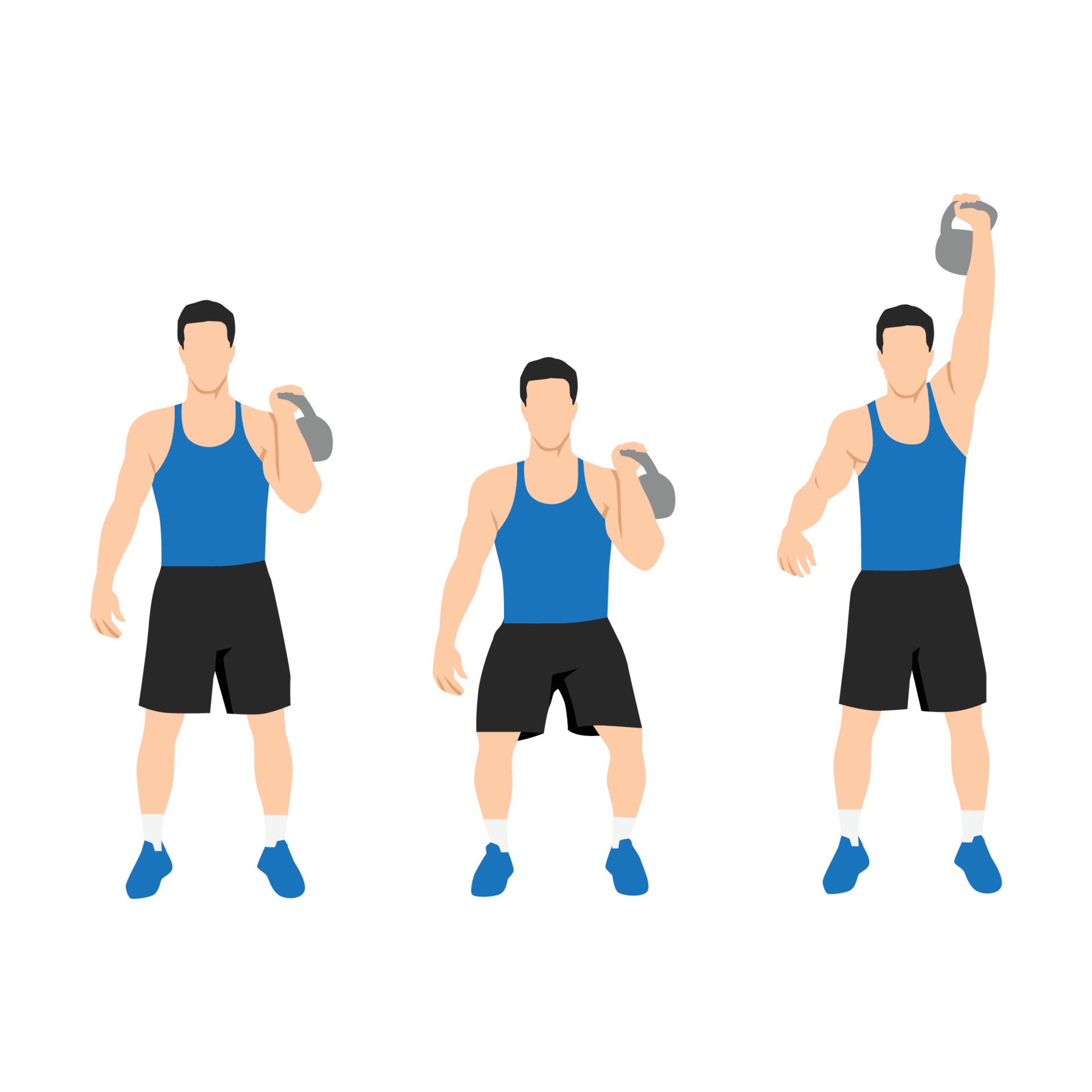 Man doing One arm kettlebell push and press exercise. Flat vector ...