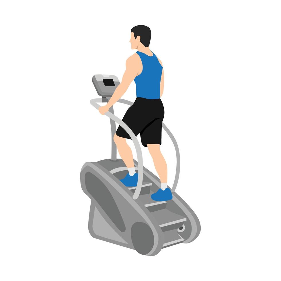 Man character doing Cardio, stair master exercise. flat vector illustration isolated on different layers
