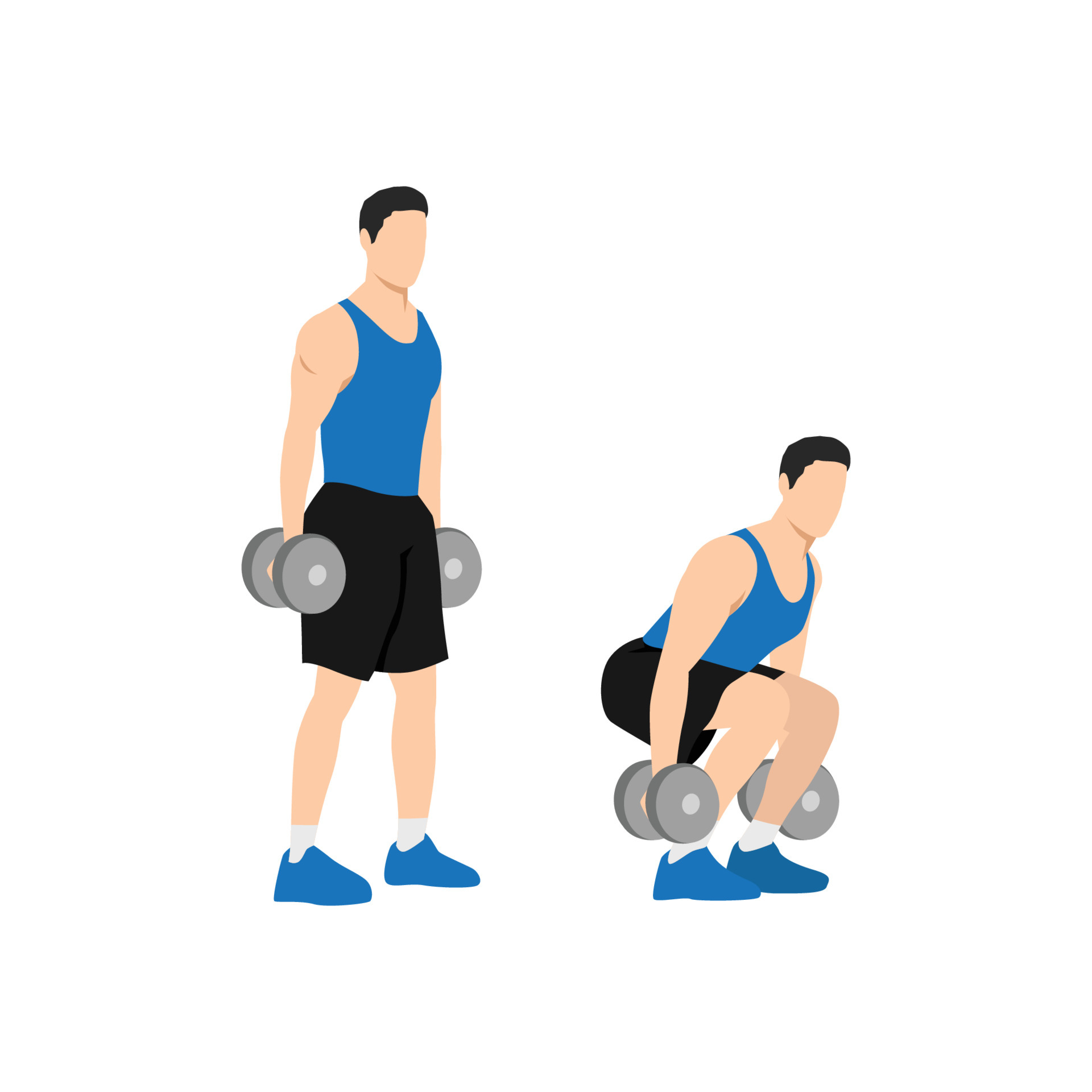 Man character doing Dumbbell squats exercise. flat vector