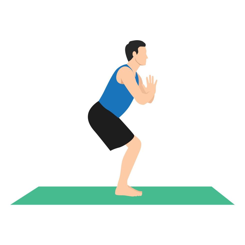 hombre haciendo utkatasana o pose de silla pose de yoga, ilustración vectorial en estilo moderno vector