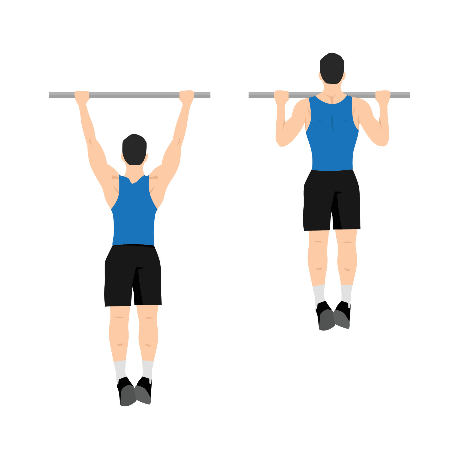 Man doing pull ups exercise. Flat vector illustration isolated on white