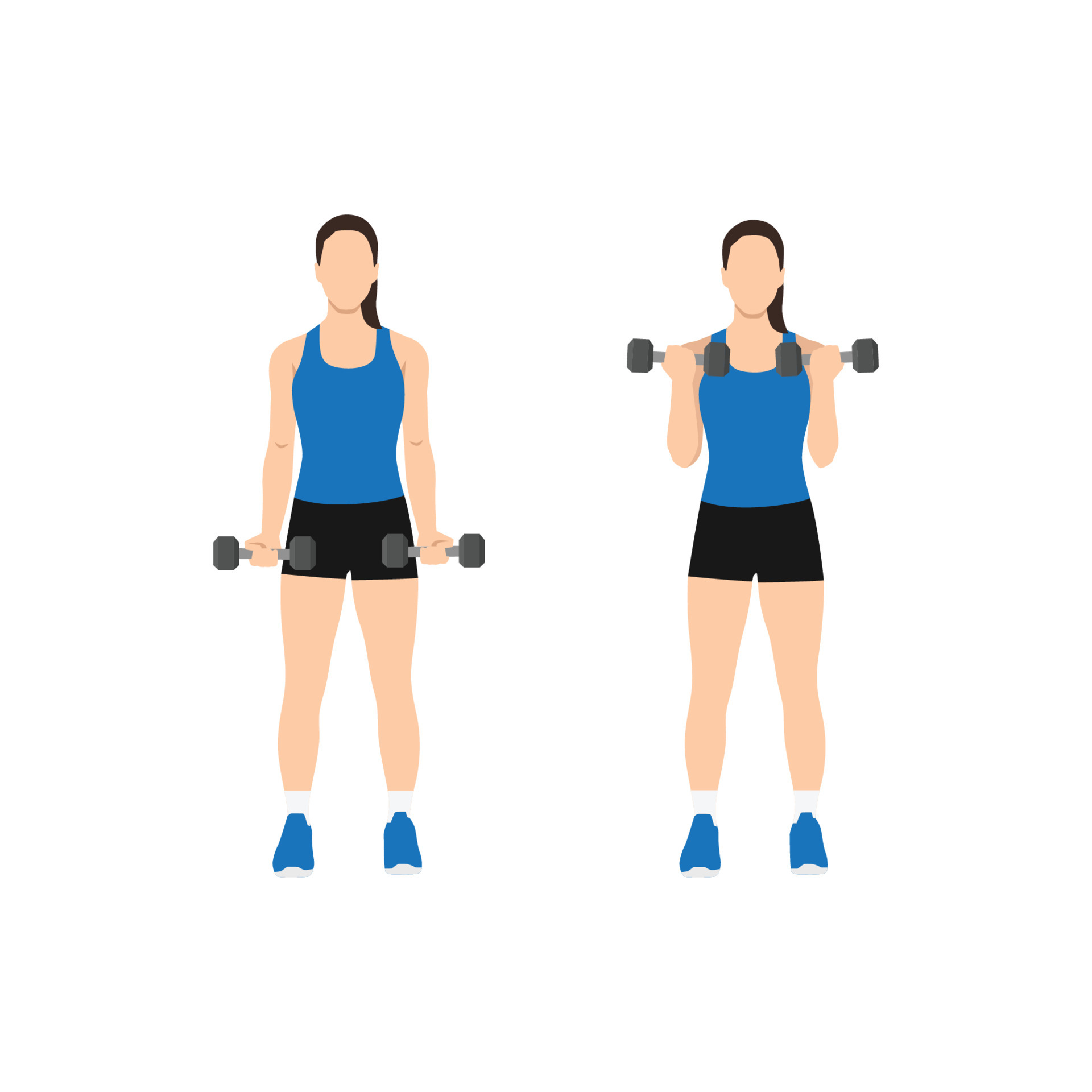 mujer haciendo flexiones de b ceps con mancuernas. ilustraci n