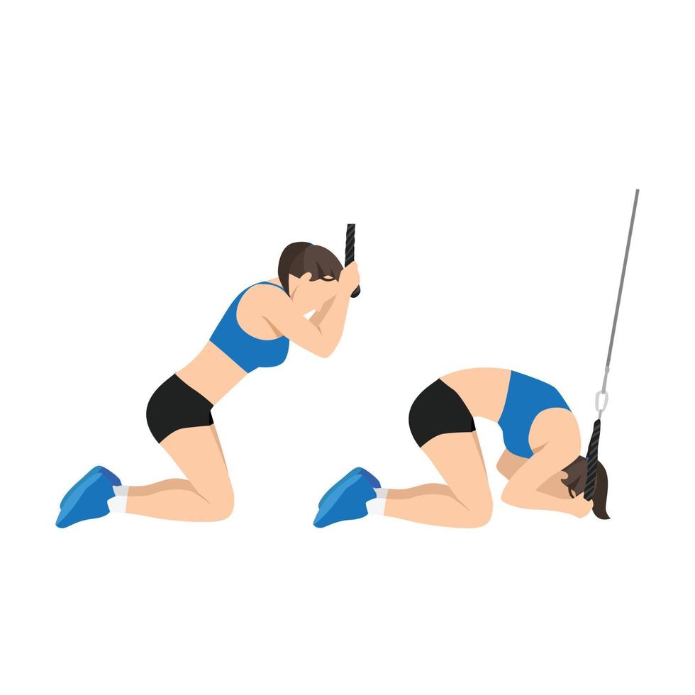 mujer haciendo ejercicio de abdominales de cable arrodillado. ilustración vectorial plana aislada sobre fondo blanco vector