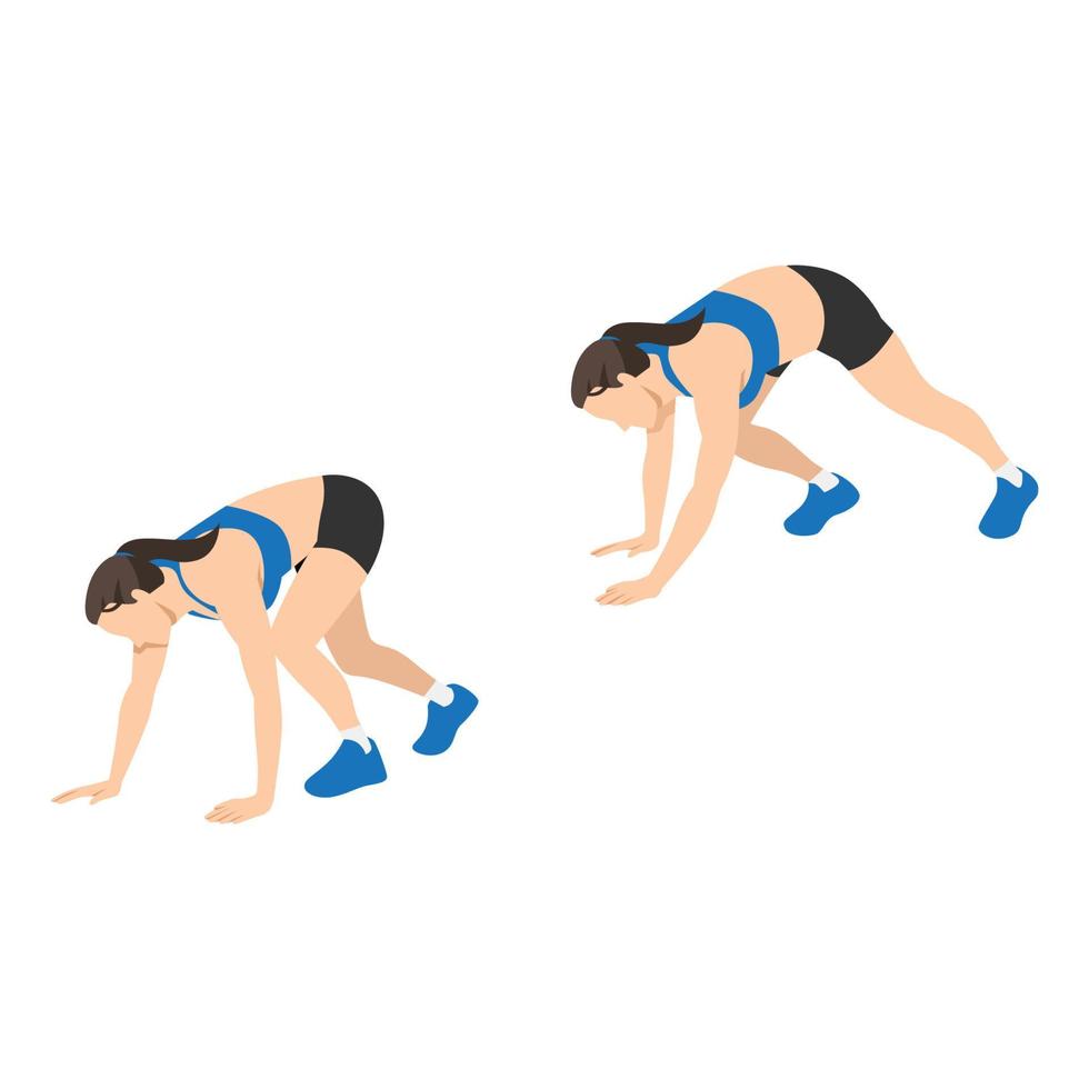 Woman doing Bear walks exercise. Flat vector illustration isolated