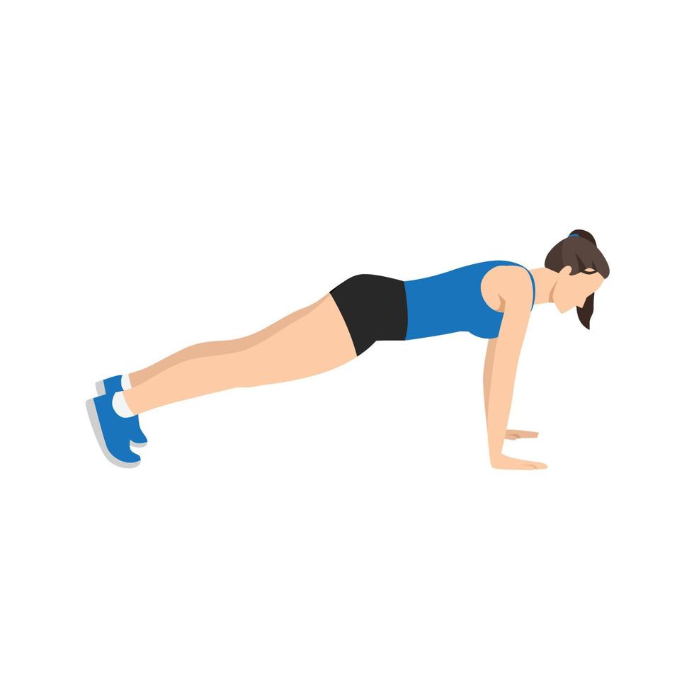 Woman doing Plank pose phalakasana exercise. Flat vector illustration isolated on white background
