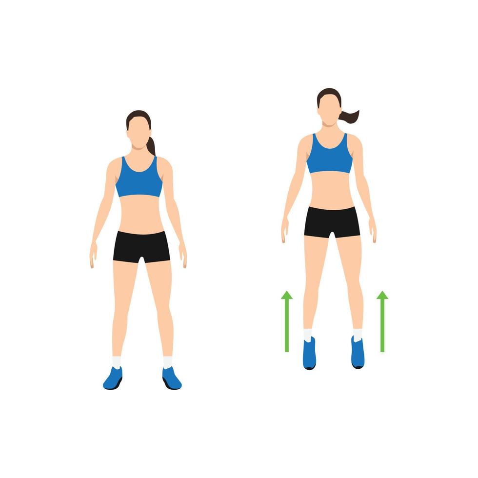Woman doing Ankle hops exercise. Flat vector illustration isolated on