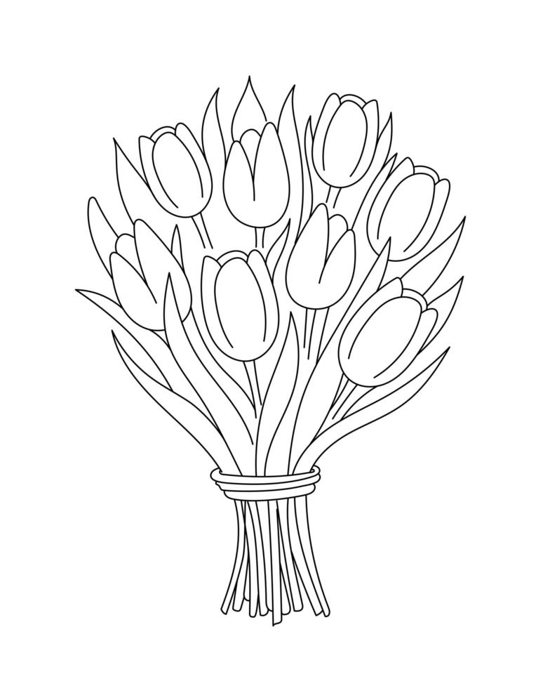 Bouquet with garden and wild flowers vector doodle illustration.