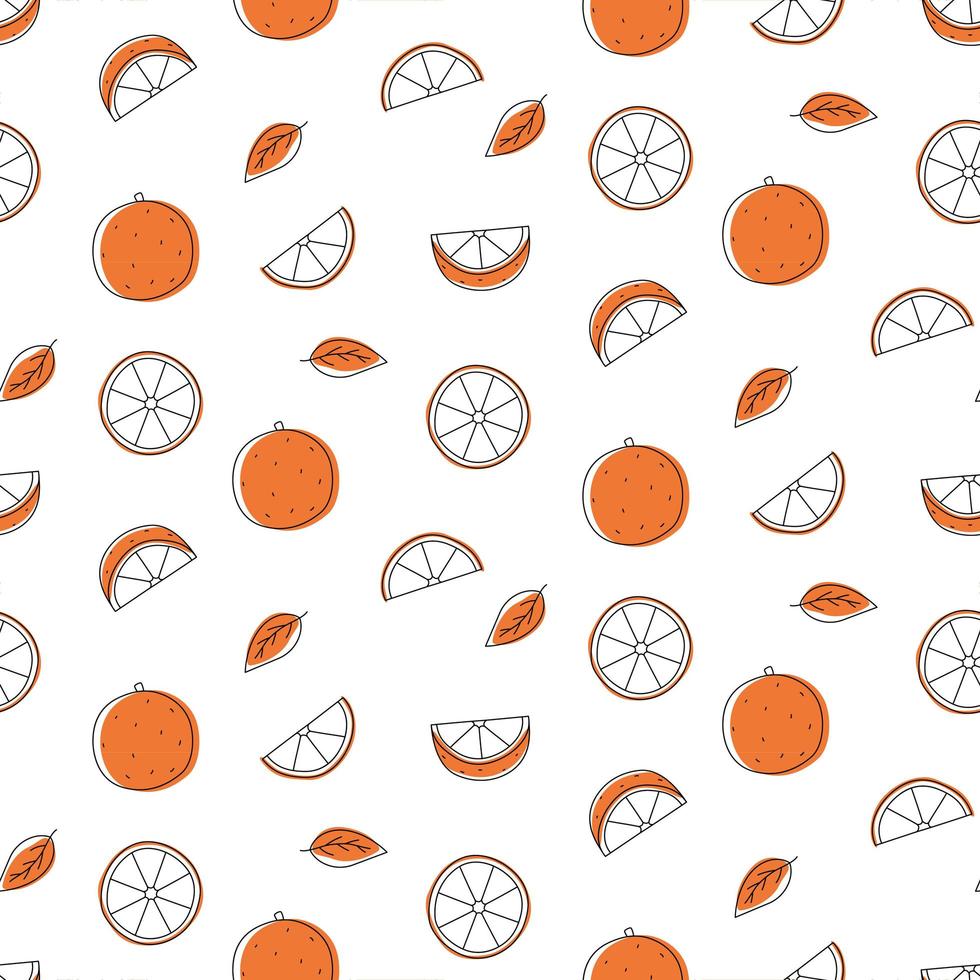 Seamless pattern orange outline with spots. Whole, pieces, and leaves. vector