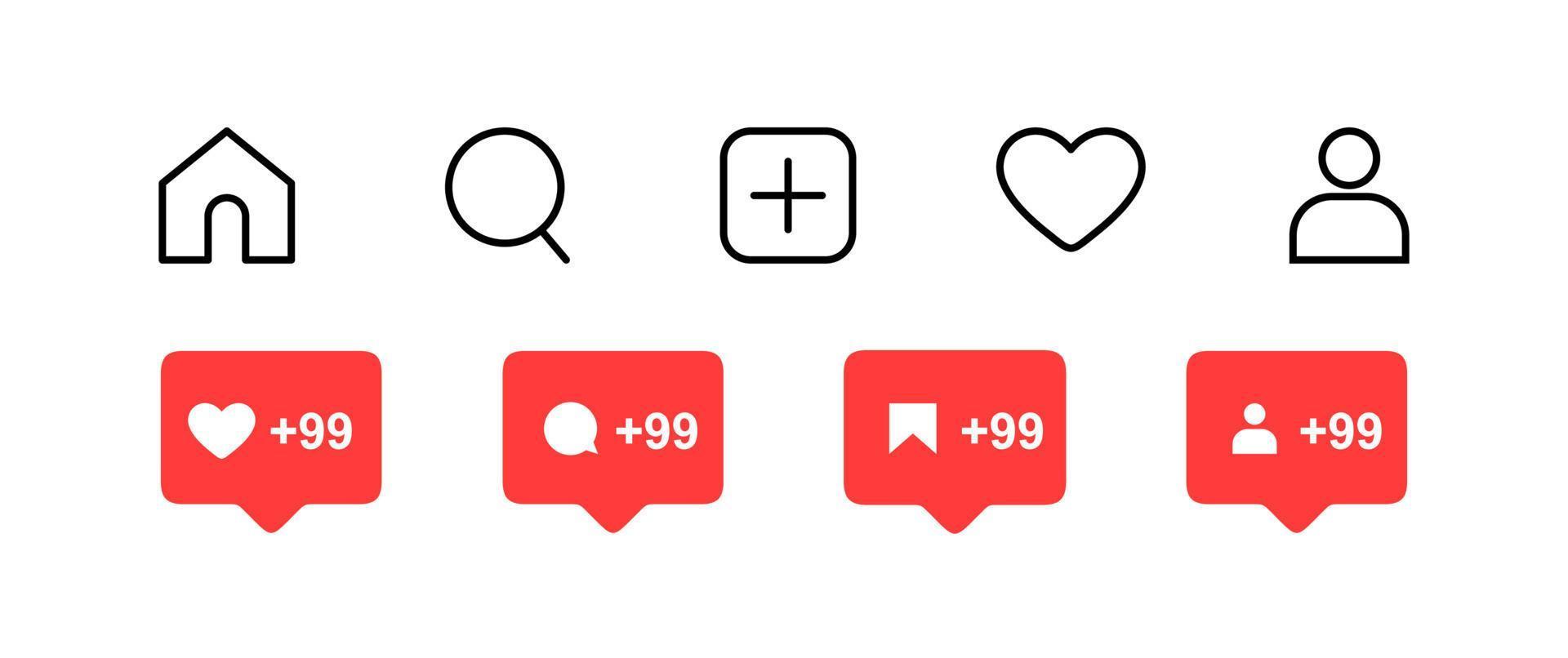 los iconos planos de las redes sociales establecen la burbuja del discurso de notificación para compartir guardar los botones de comentarios cámara buscar corazón hogar web símbolos e iconos vector libre