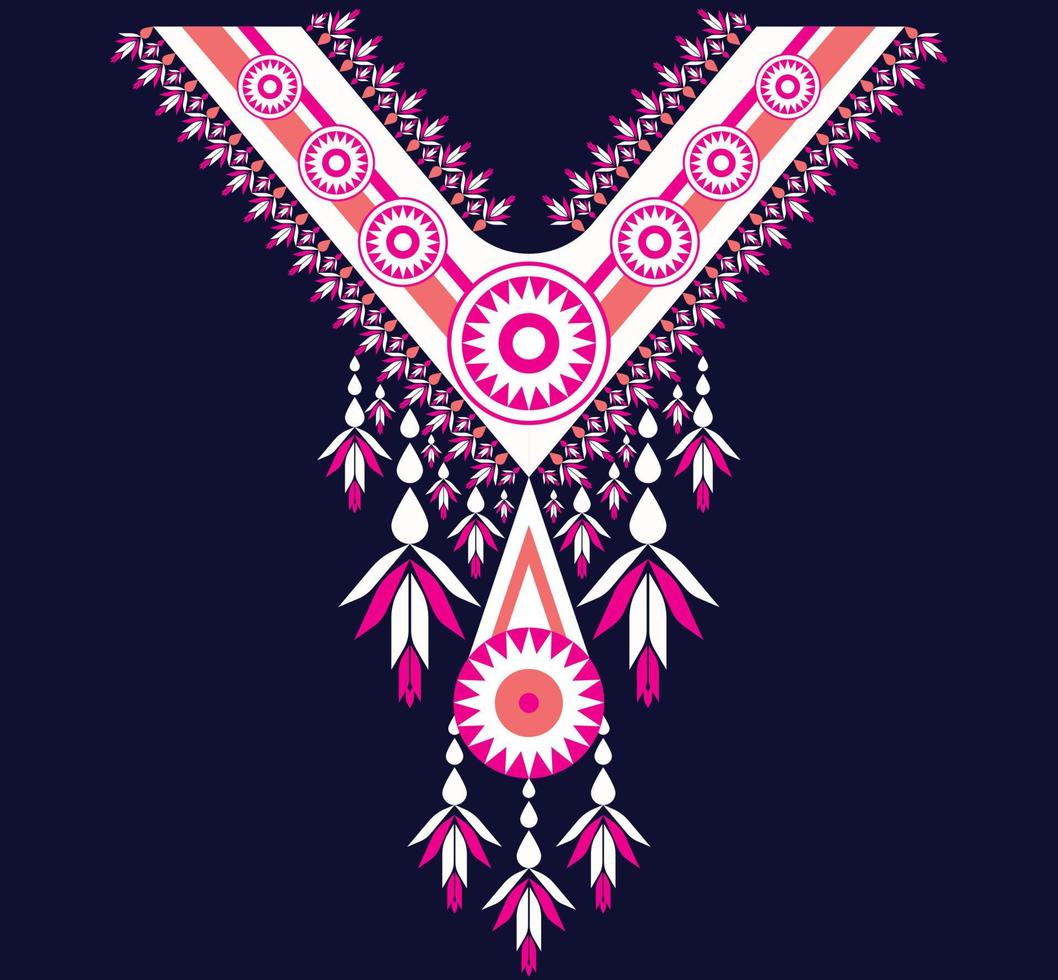 bordado de escote étnico, geométrico, tribal, oriental, tradicional, diseño de collar para mujeres de moda vector