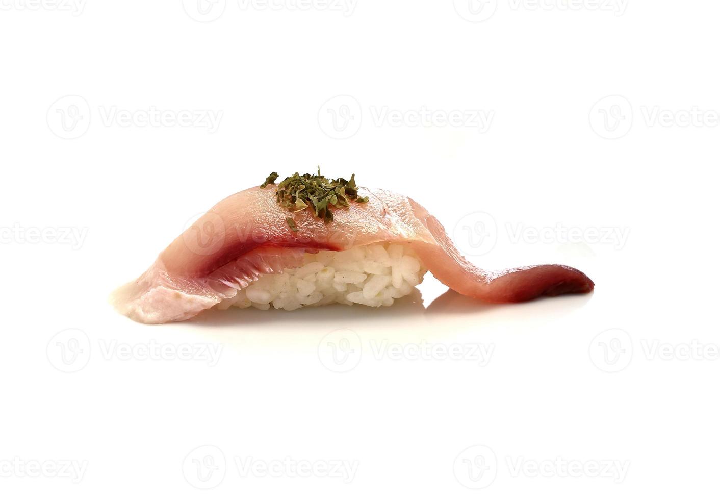 sushi sliced hamachi, placed on ice in a bowl. photo