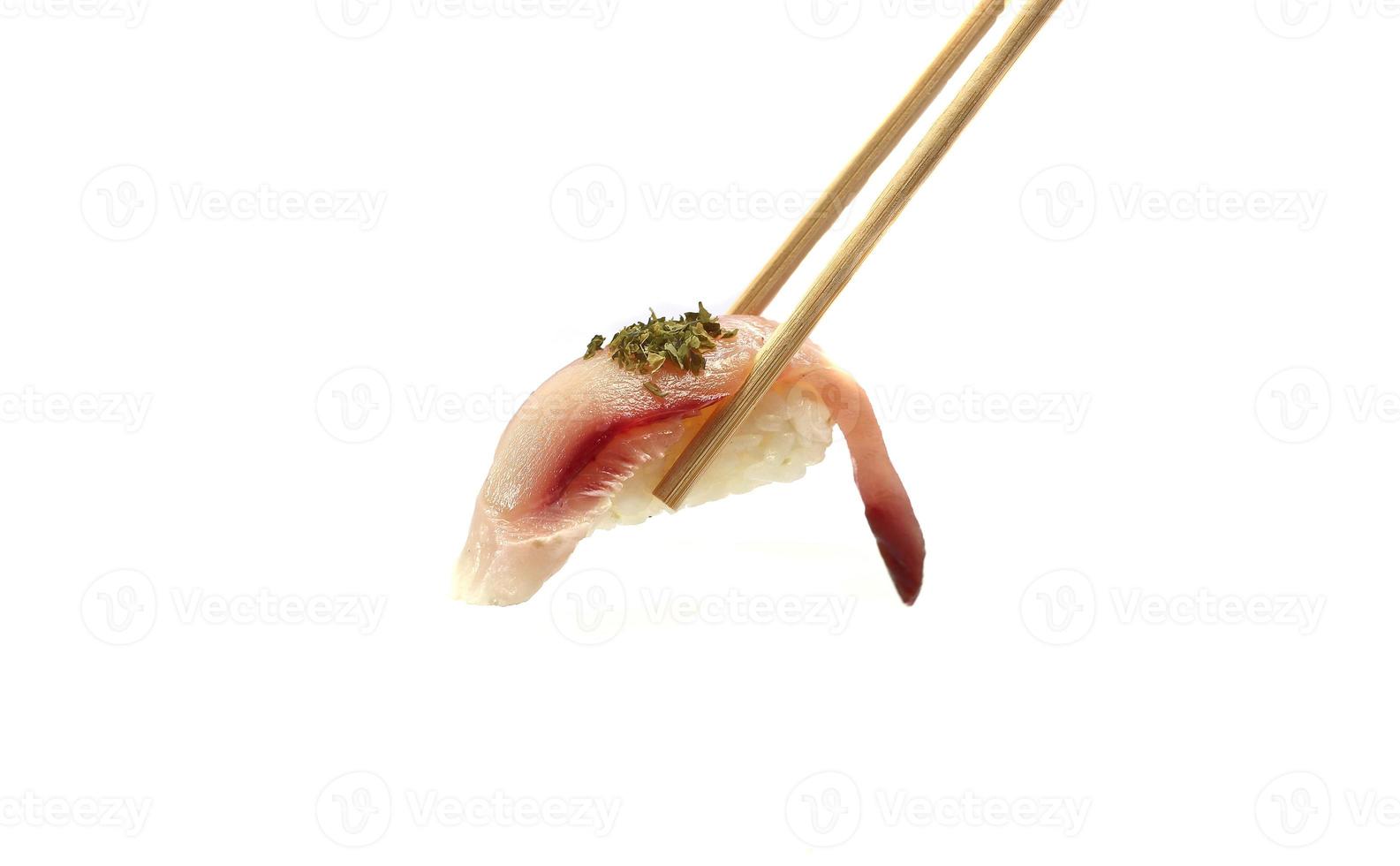 Sushi sliced hamachi, placed on ice in a bowl. photo