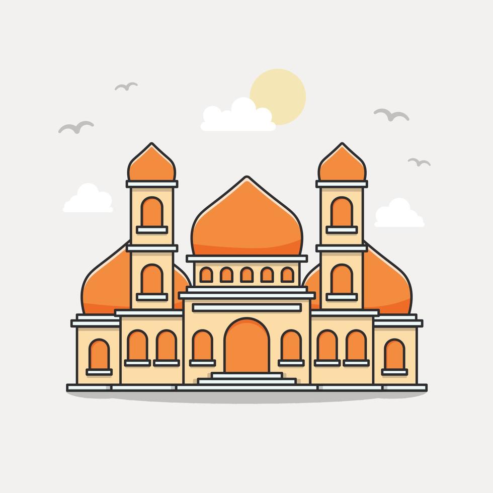 Mosque Cartoon Illustration. Islamic Building. Ramadhan vector