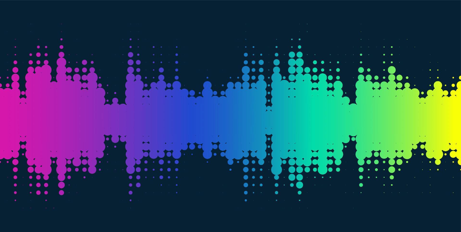 Vector halftone sound wave design. Abstract texture background with vibrant multicolored waveform  on dark background