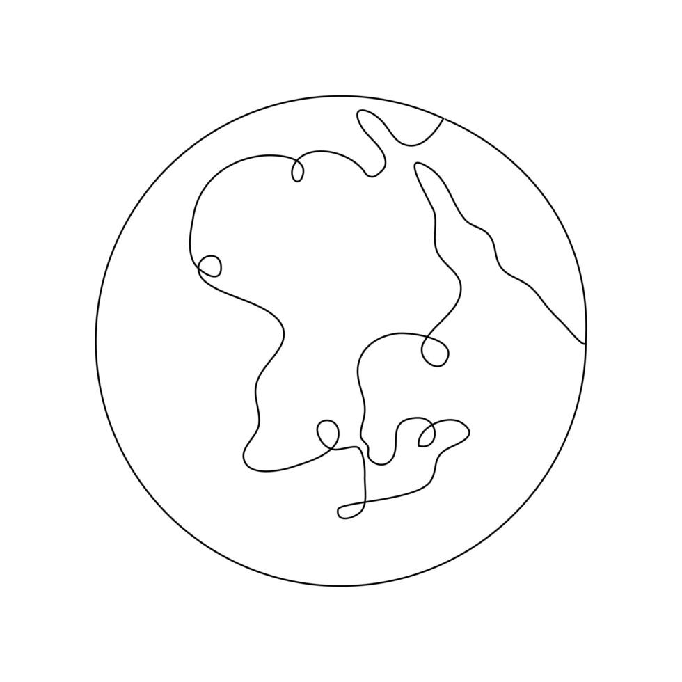 Earth One line drawing icon. Continuous line Globe. Minimalism style. Vector illustration.