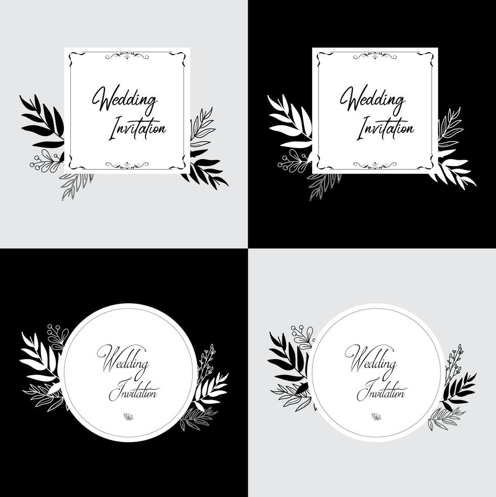 colección de tarjetas de invitación de boda aisladas en fondo blanco y negro. vector de diseño de invitación de boda simple y elegante.