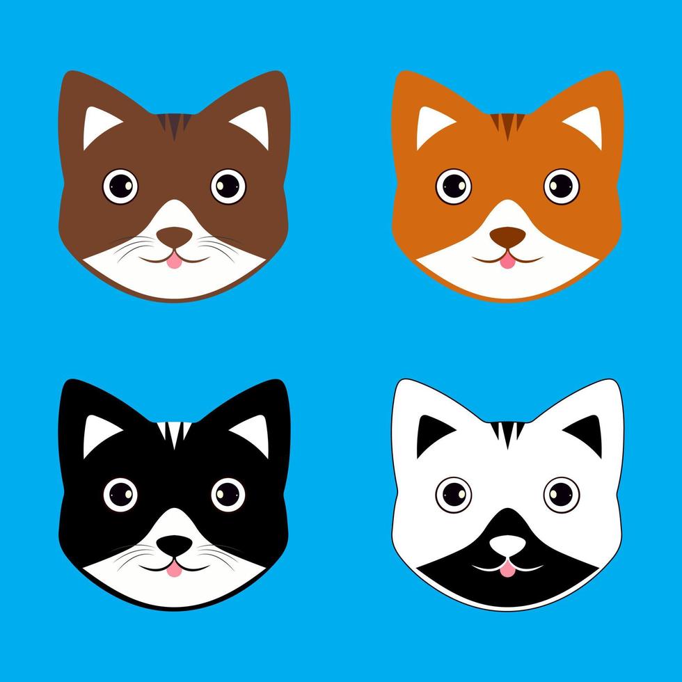 Collection of cat cartoon face design icon. Pack of happy cat cartoon face vector illustration.