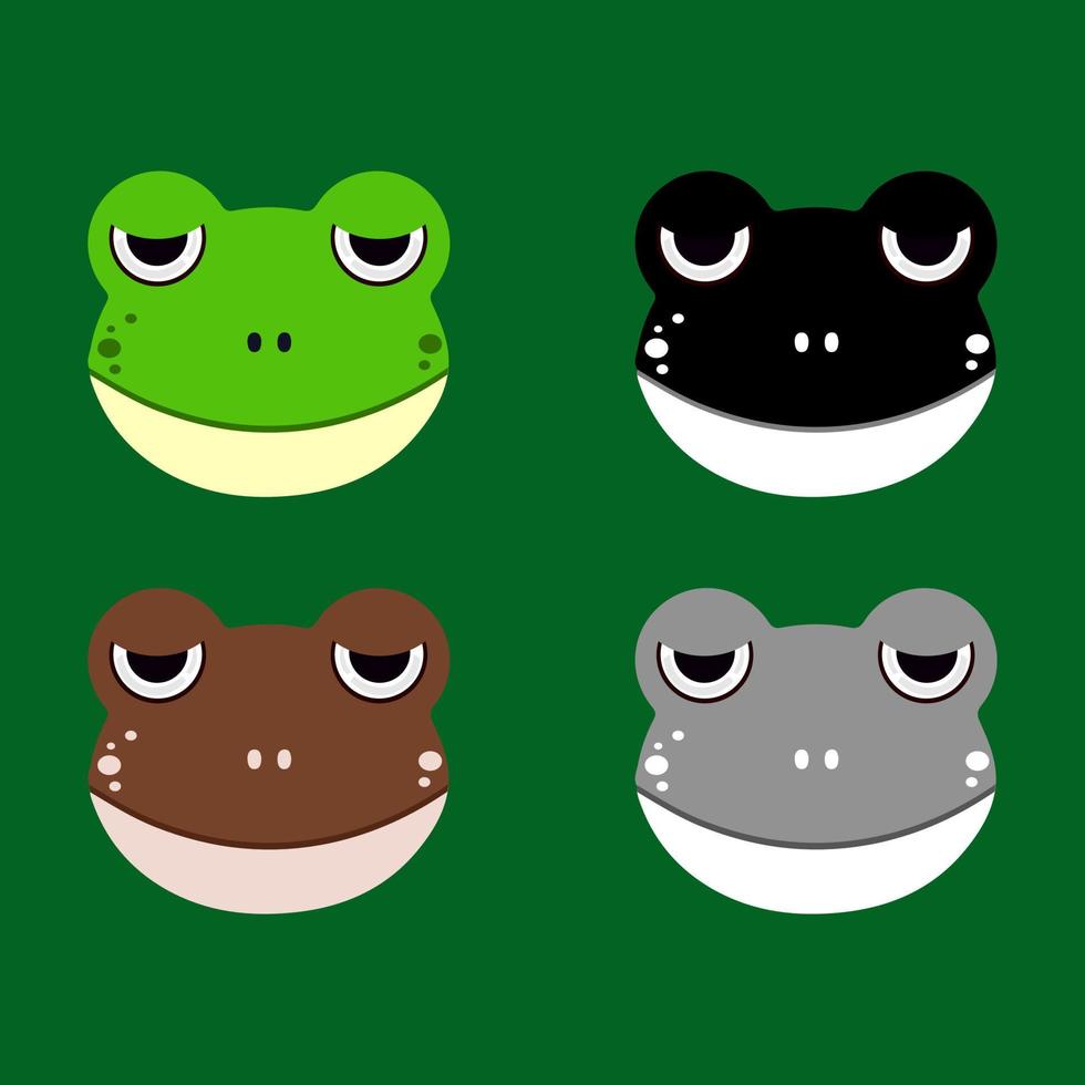 Collection of frog cartoon face design icon. Pack of sad frog cartoon face vector illustration.