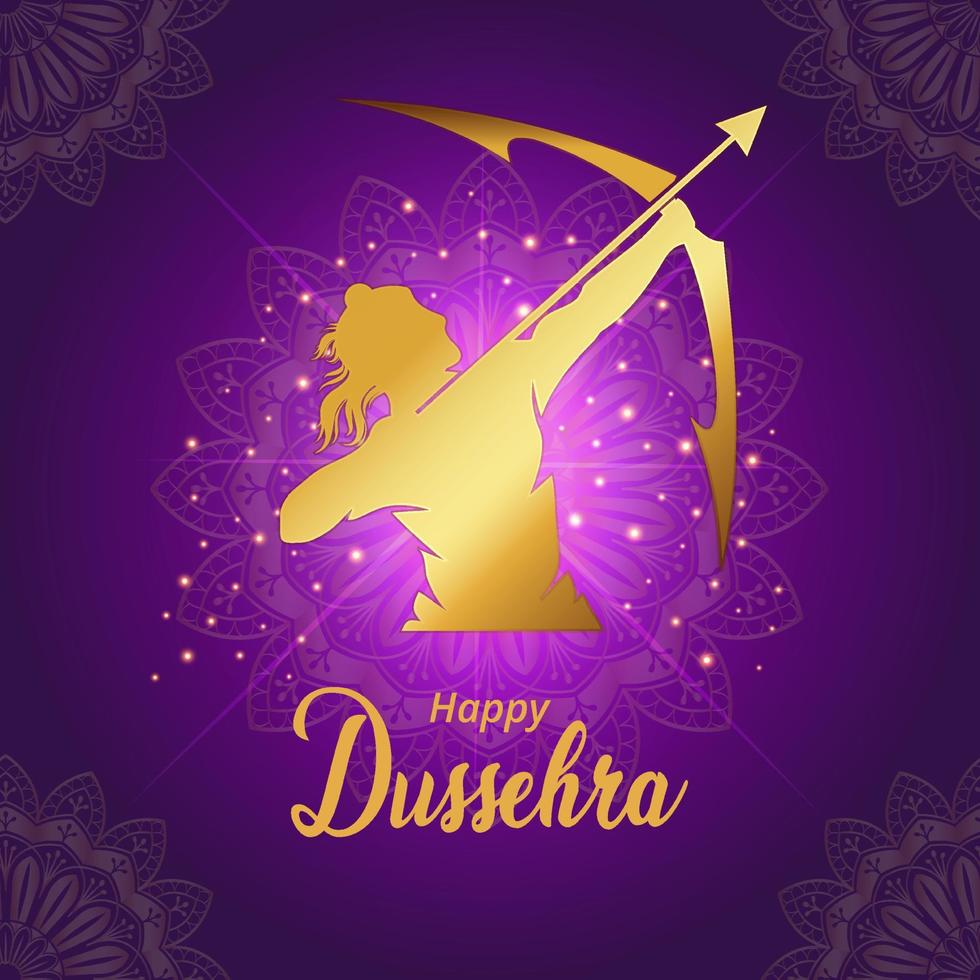 Elegant dussehra festival design lord Rama silhouette. Flat design happy dussehra background vector
