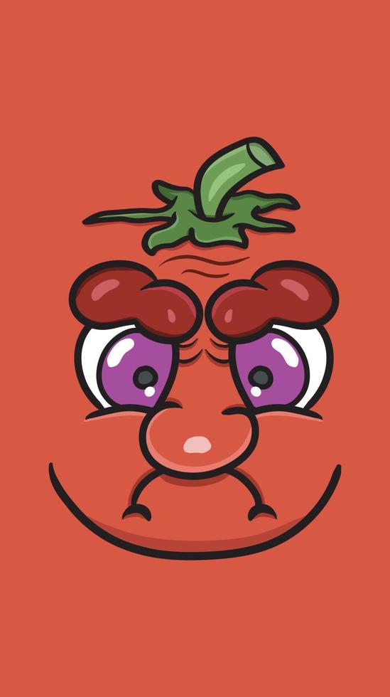 Cute Cartoon Red Tomatoes Face With Funny Expression. Vector Poster Wallpaper Background.