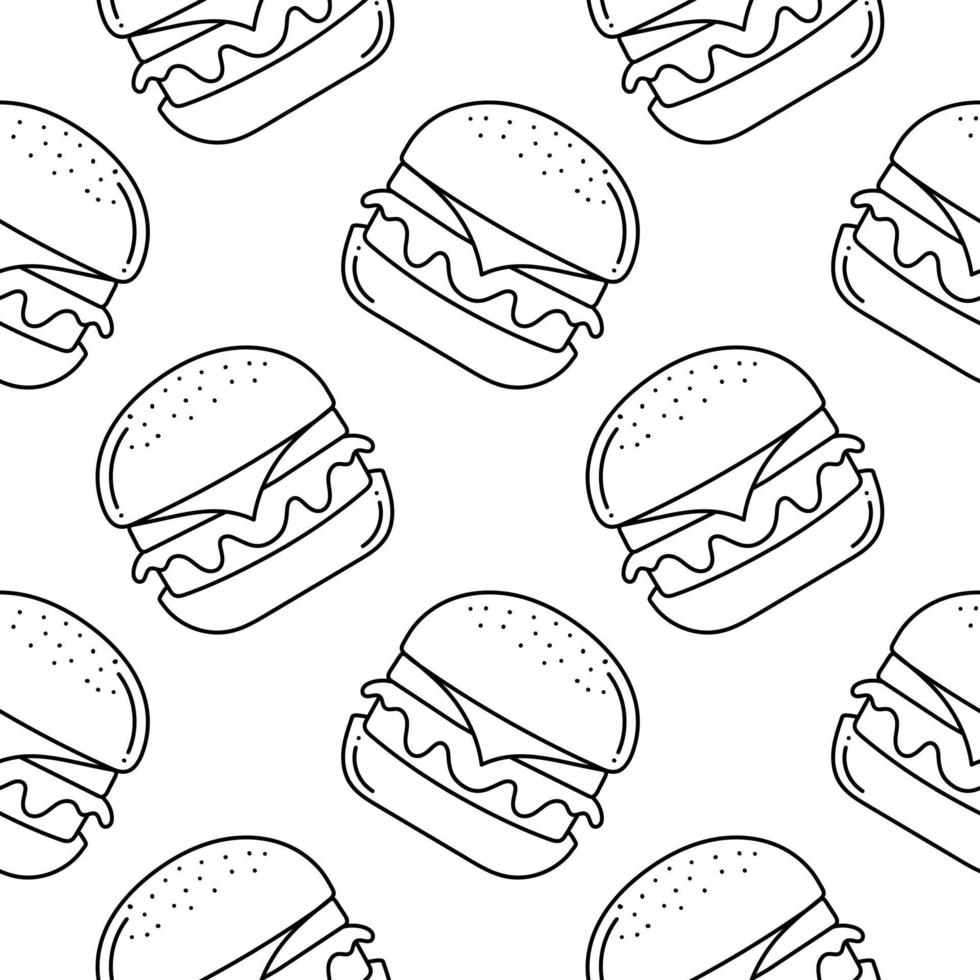 hamburguesa, mano, dibujado, seamless, patrón vector