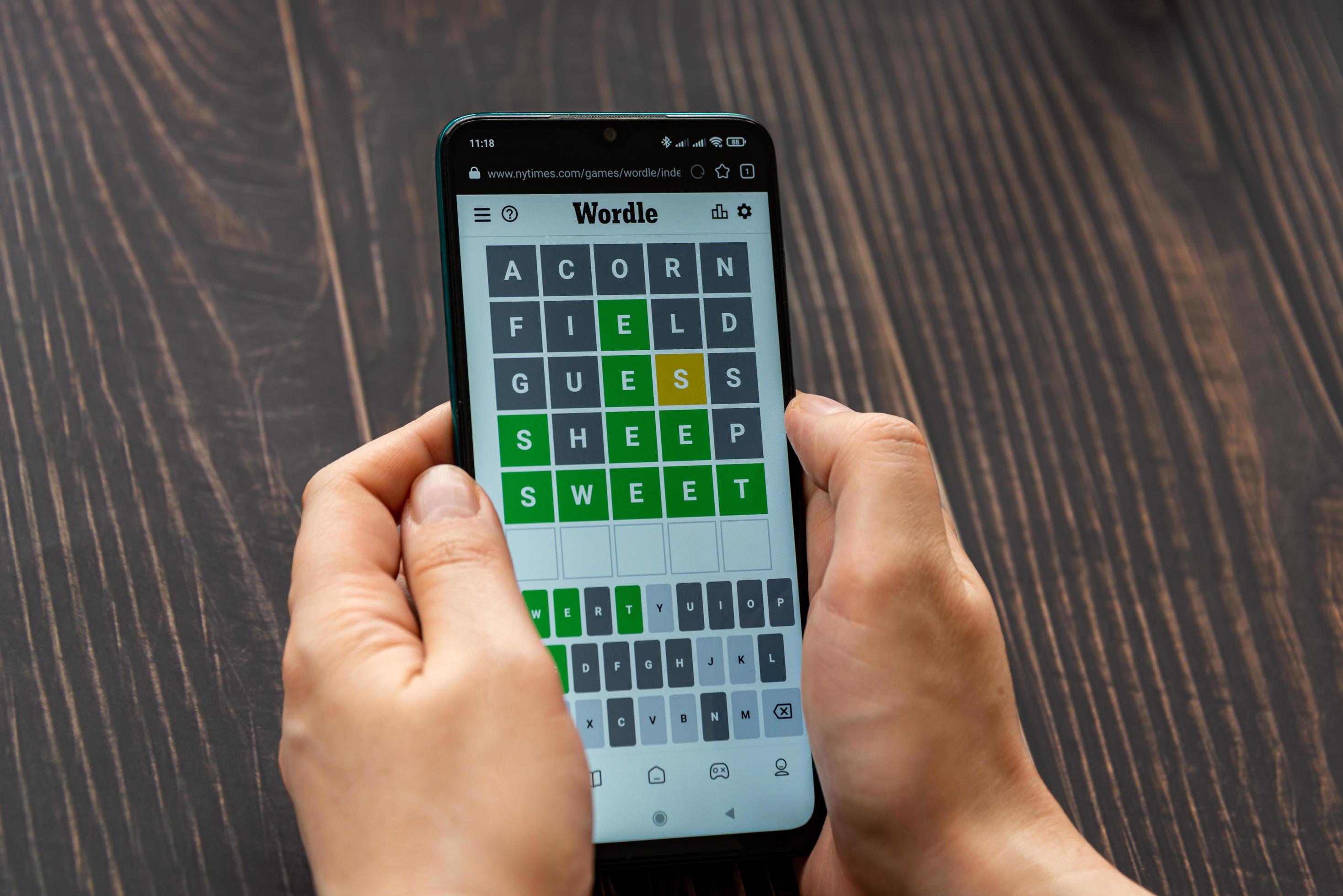 Bucharest, Romania, March 2022 A man plays the WORDLE game on the New