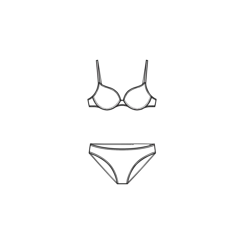Two piece bikini panties and bra top swimsuit flat vector icon for apps and websites