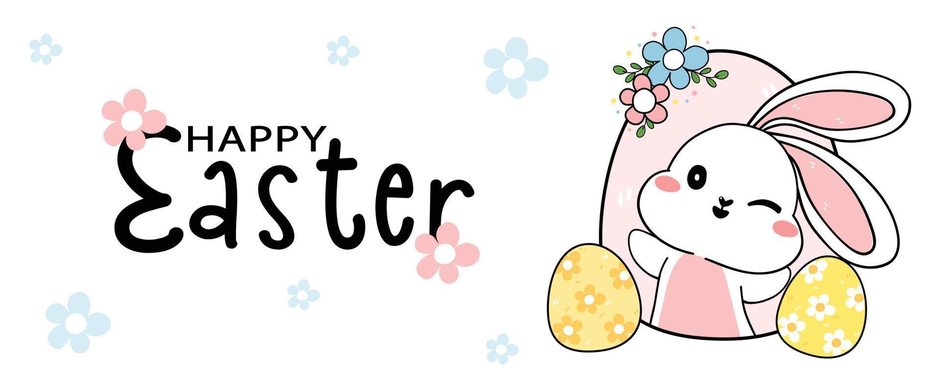 group of cute Happy white baby bunny rabbit in hole, have a lovely day, cartoon drawing outline banner vector
