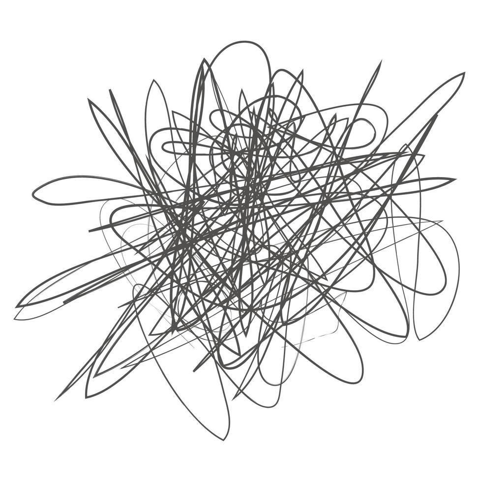Tangled abstract scribble with hand drawn line. Doodle  vector drawn tangles, lines, circles. Black line abstract scribble shape. tangled chaos, depression, aggression, evil