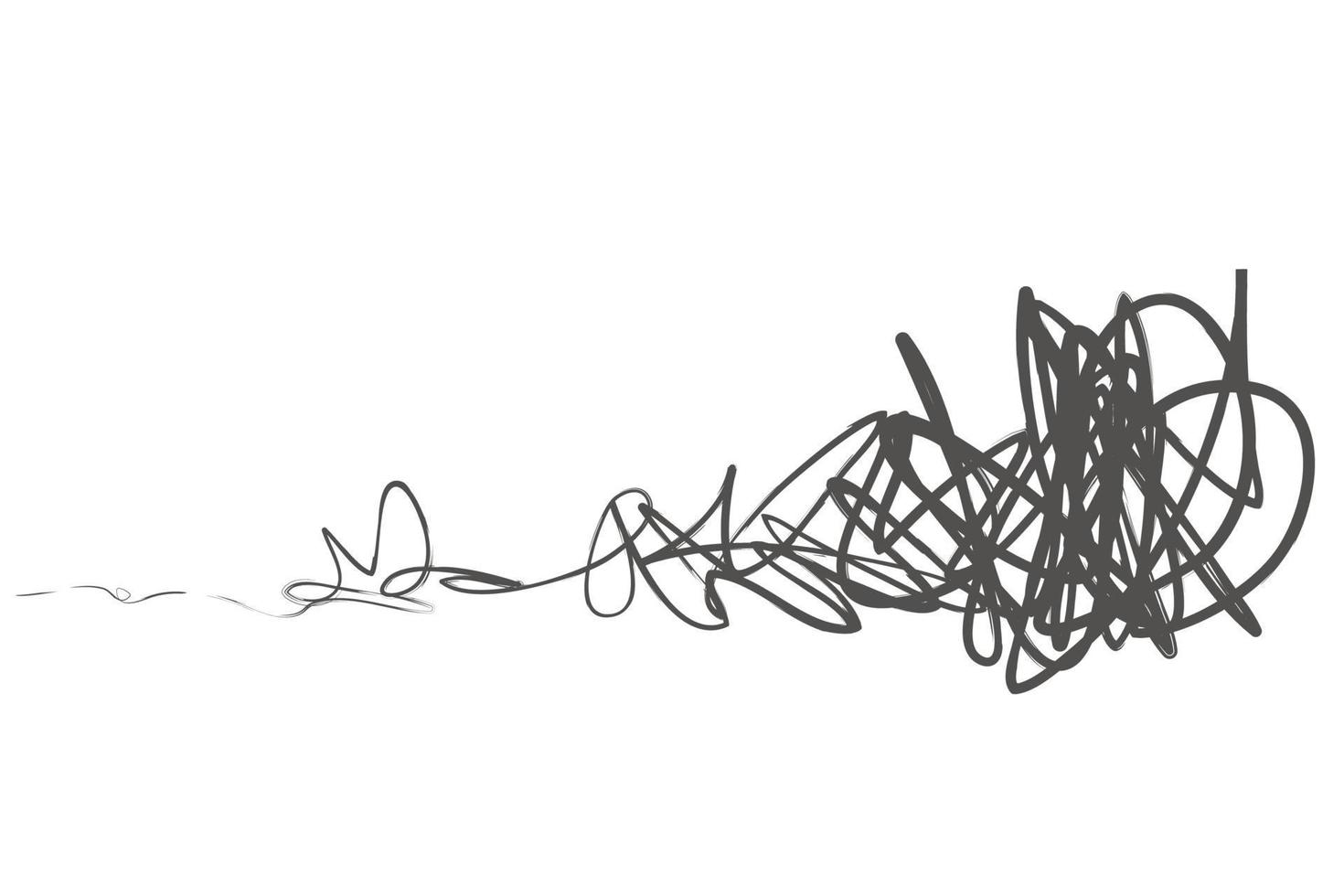 Tangled abstract scribble with hand drawn line. Doodle  vector drawn tangles, lines, circles. Black line abstract scribble shape. tangled chaos, depression, aggression, evil