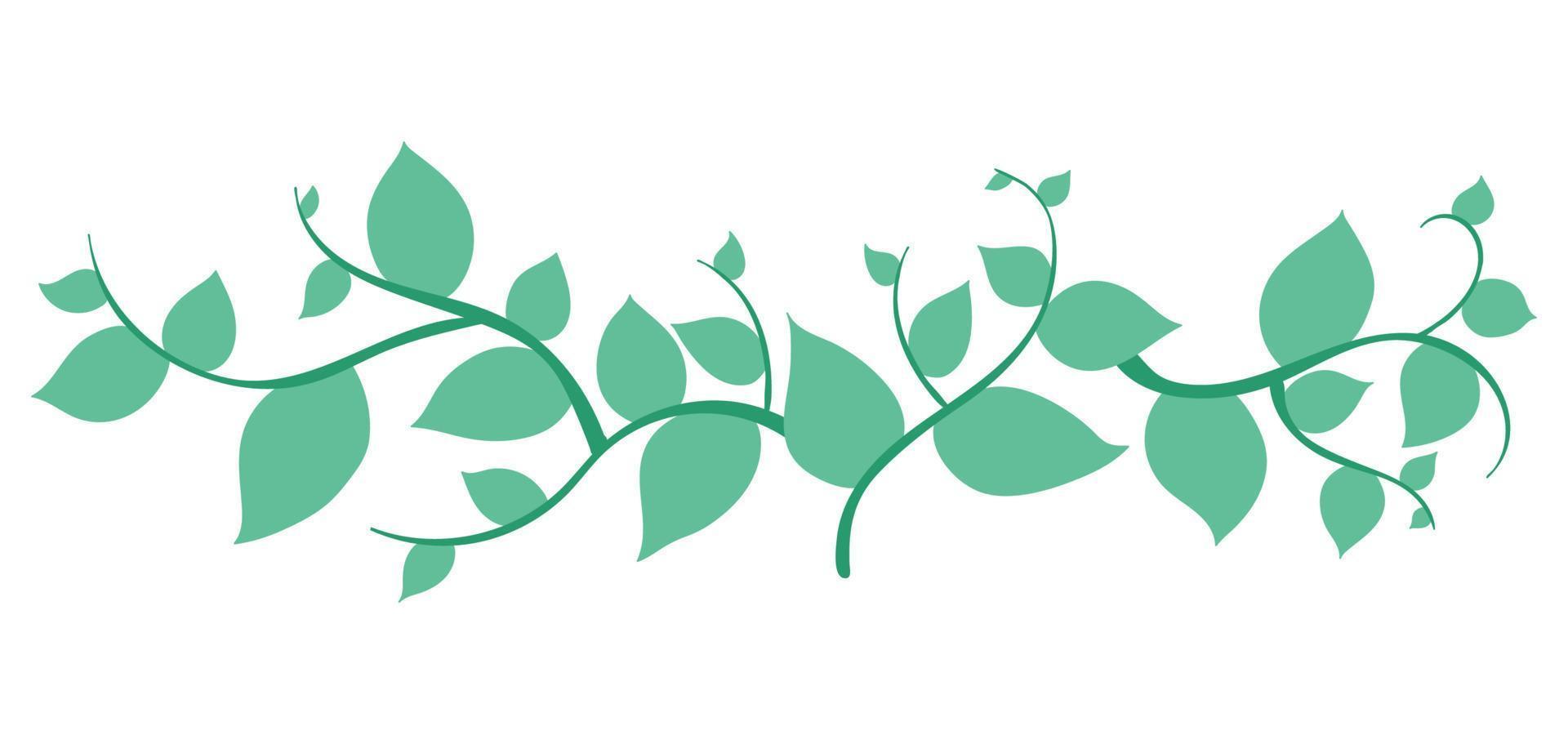 Horizontal banner with tree branch and green lea. For background, footer, or nature design. cartoon hand drawing vector