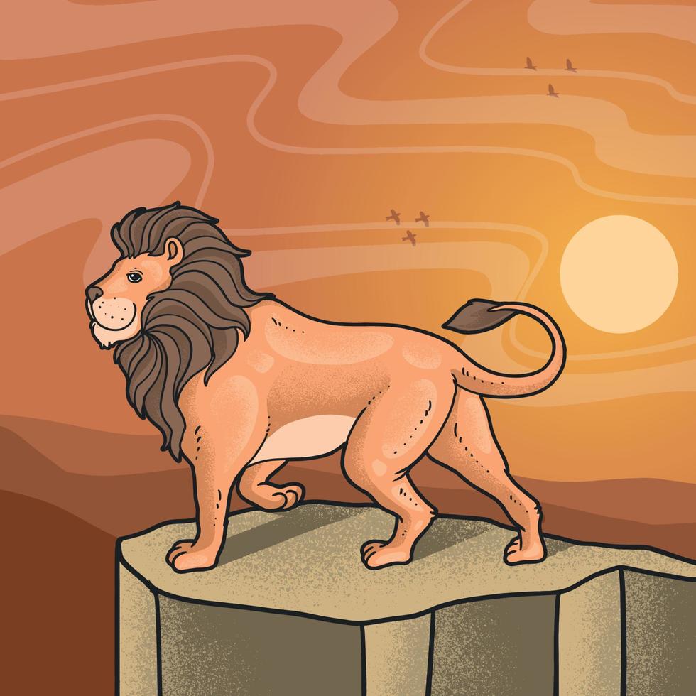 strong lion on high cliff desert vector