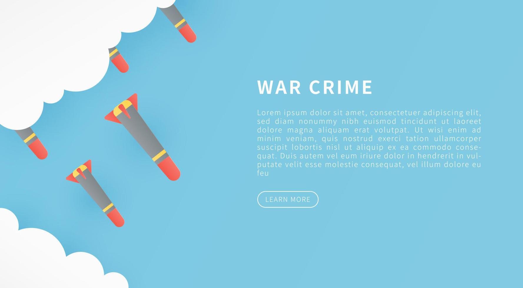 War crime concept in paper cut style.  Vector banner template design. Paper cut style. Vector illustration.
