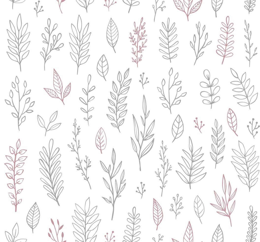 Hand drawn vintage botanical vector pattern. Seamless floral background with leaves, twigs and branches.