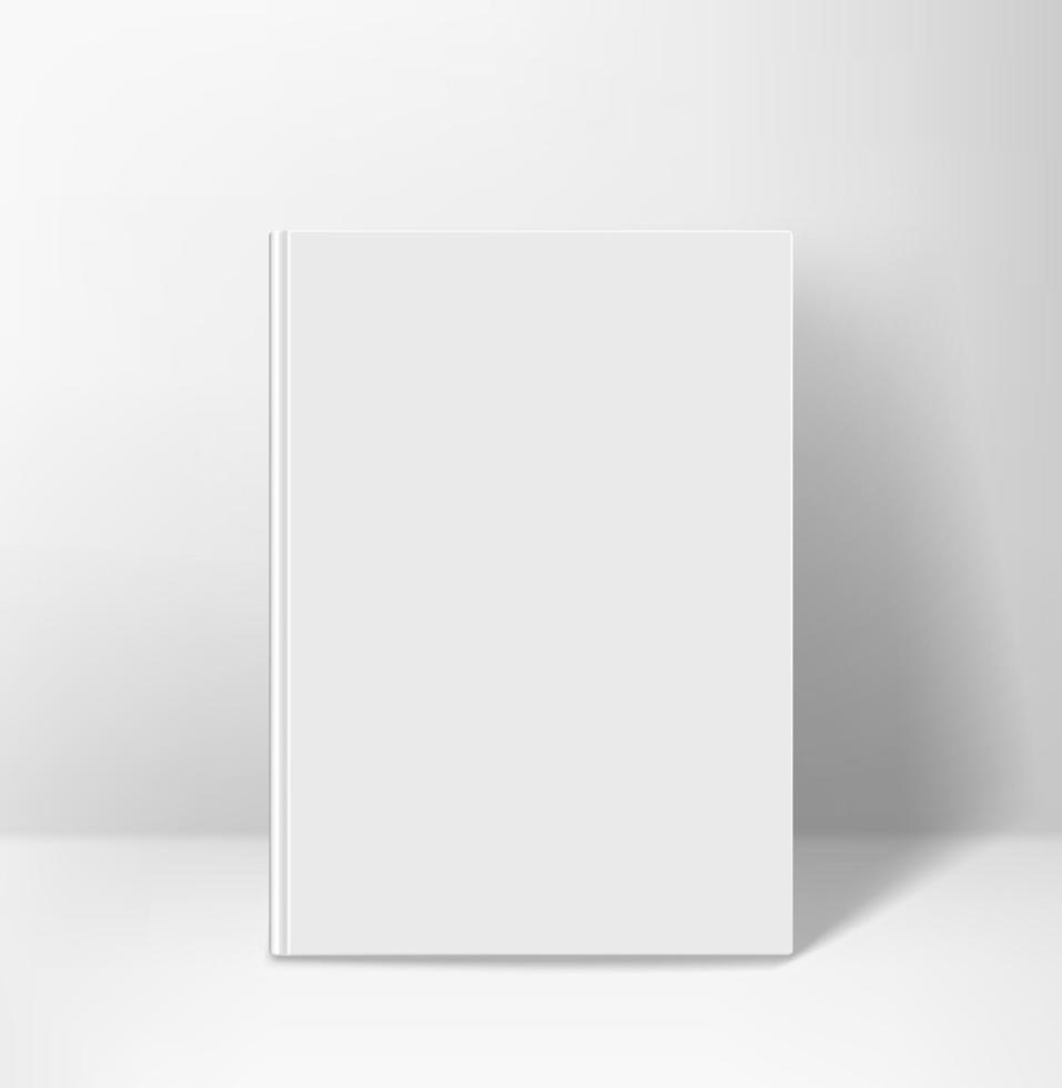 libro blanco de pie desde una pared vertical. maqueta de vector 3d para marca