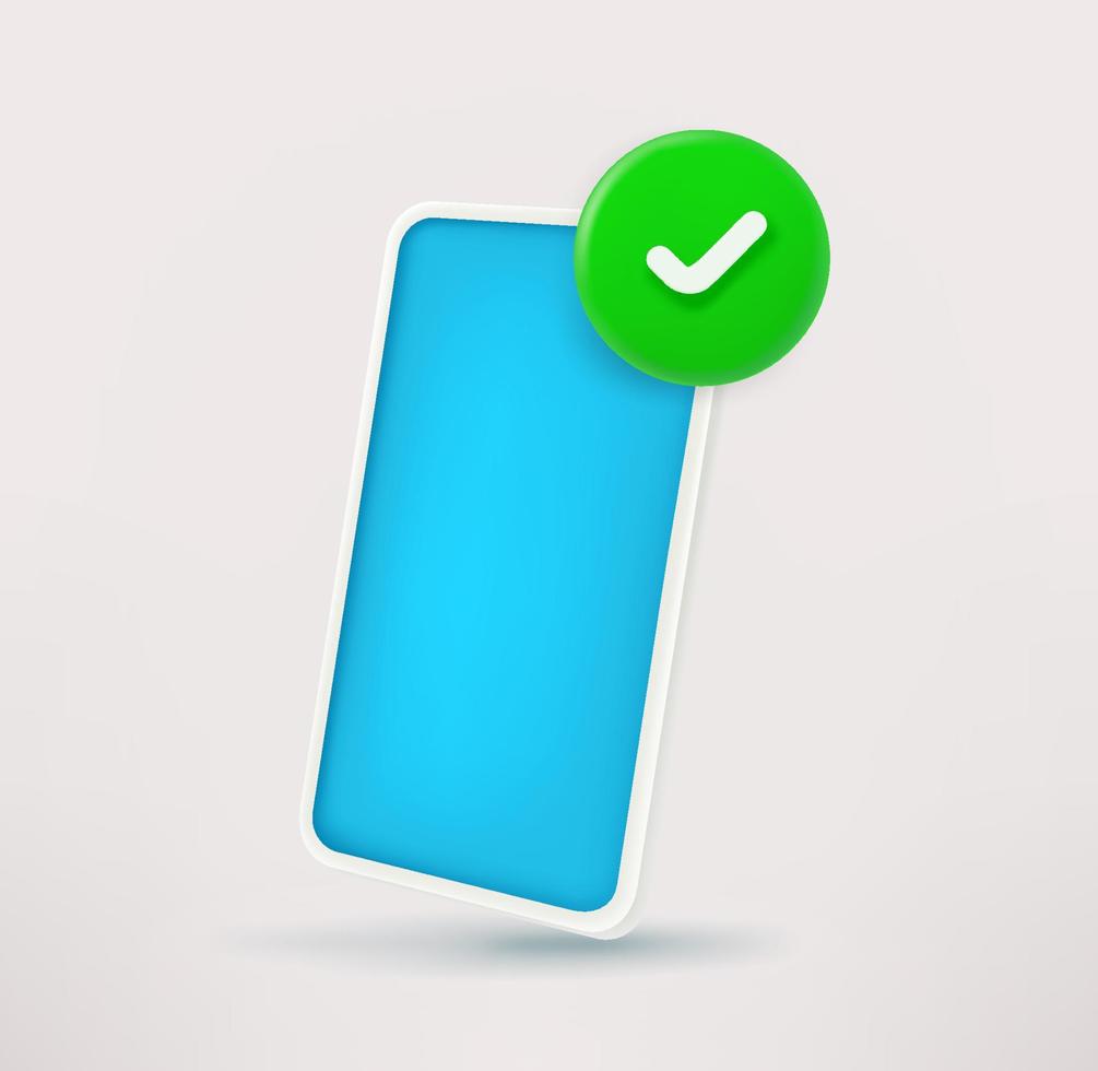 Modern smartphone icon with checkmark. 3d vector icon