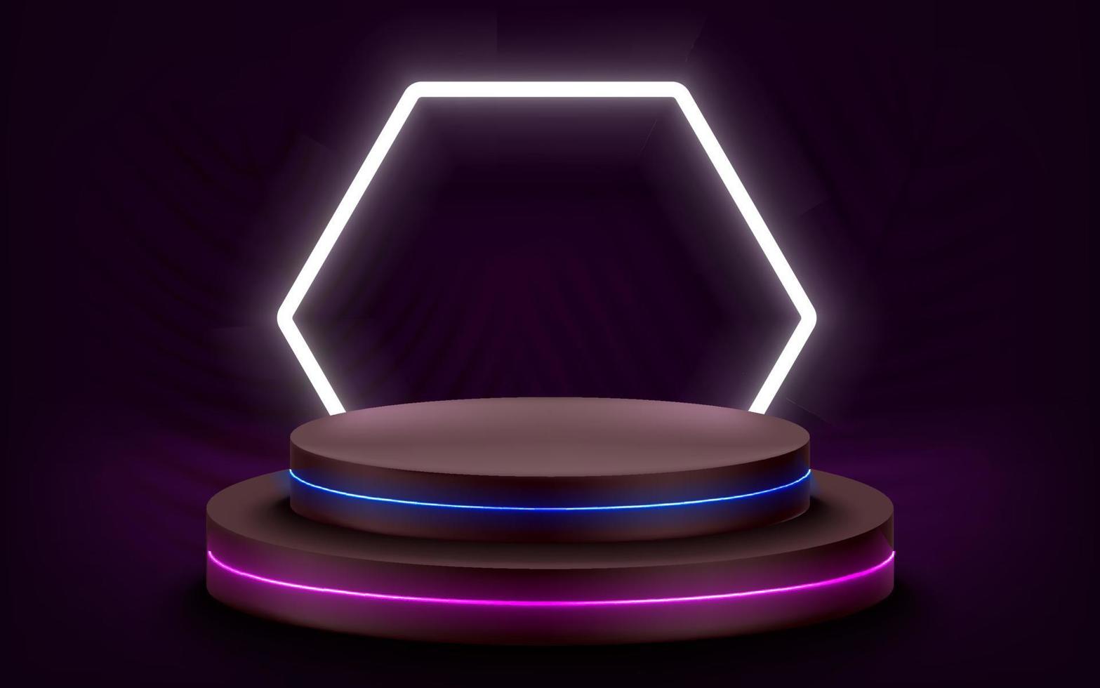 Dark violet room with glowing stage and neon lights vector