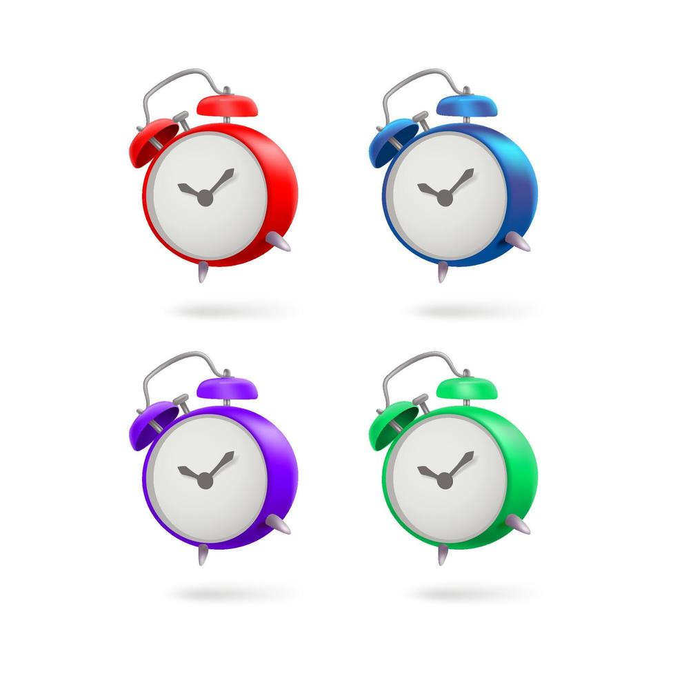 Retro alarm clock set isolated on white background. 3d vector icons