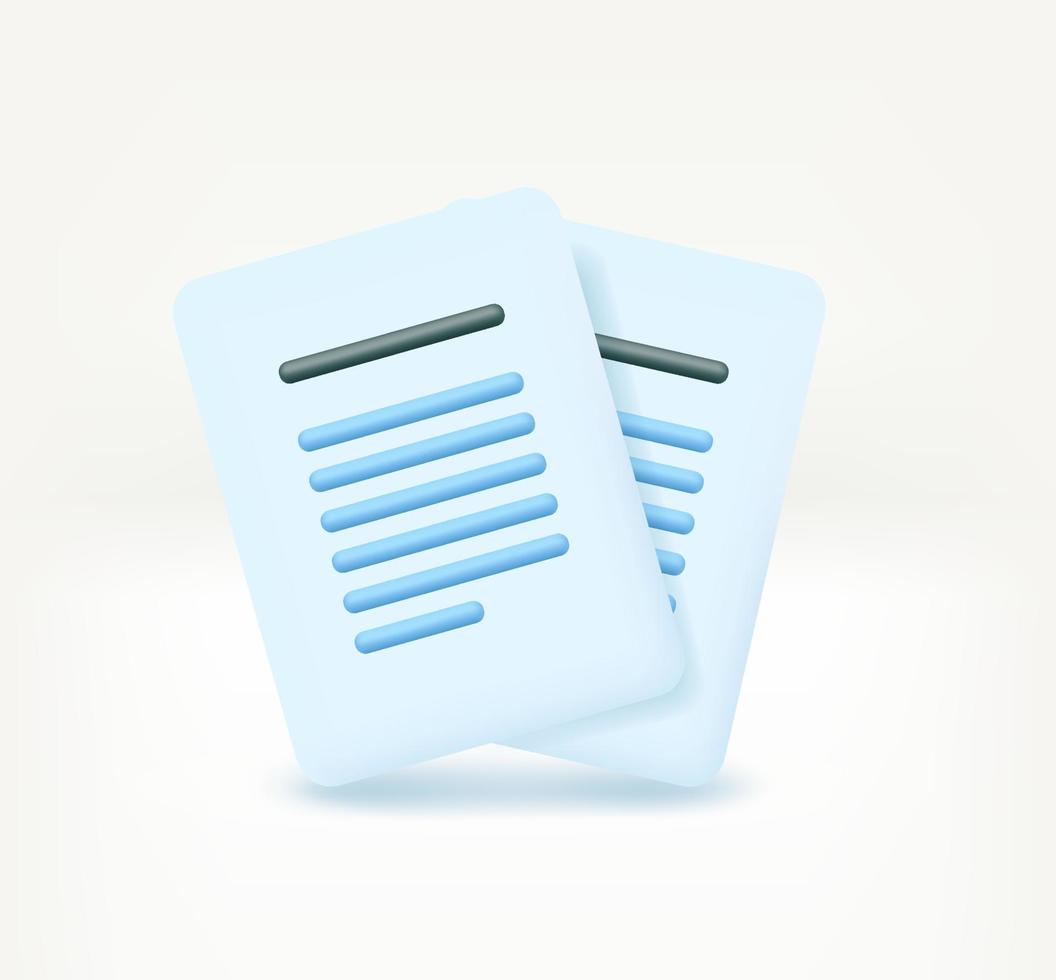 Stack of papers with text. 3d vector icon isolated on white