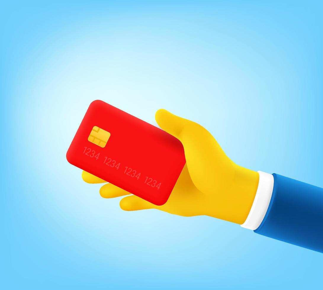 hombre con tarjeta de crédito en una mano. ilustración vectorial 3d vector