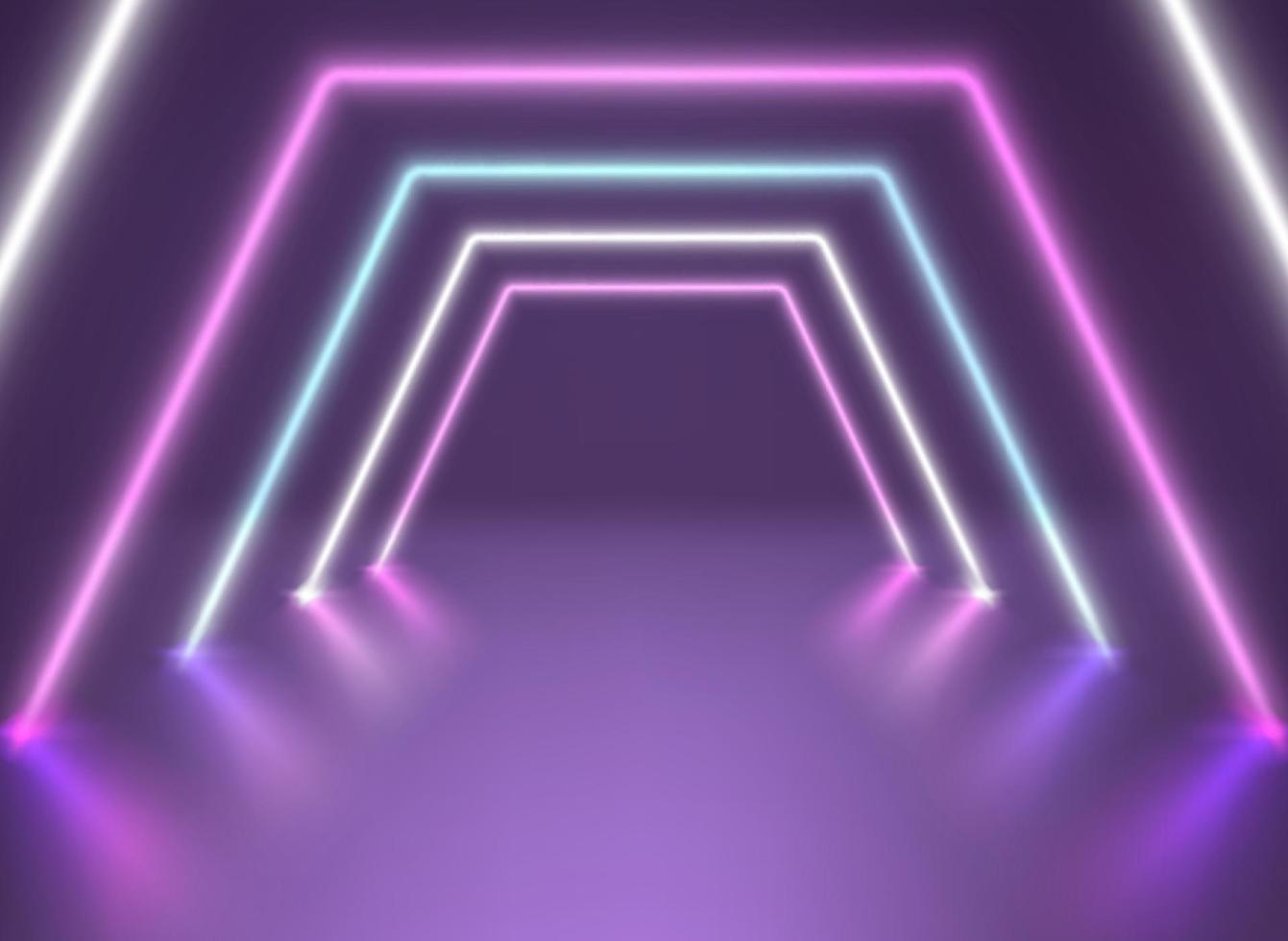 Illuminated violet interior with glowing neon. Vector 3d illustration