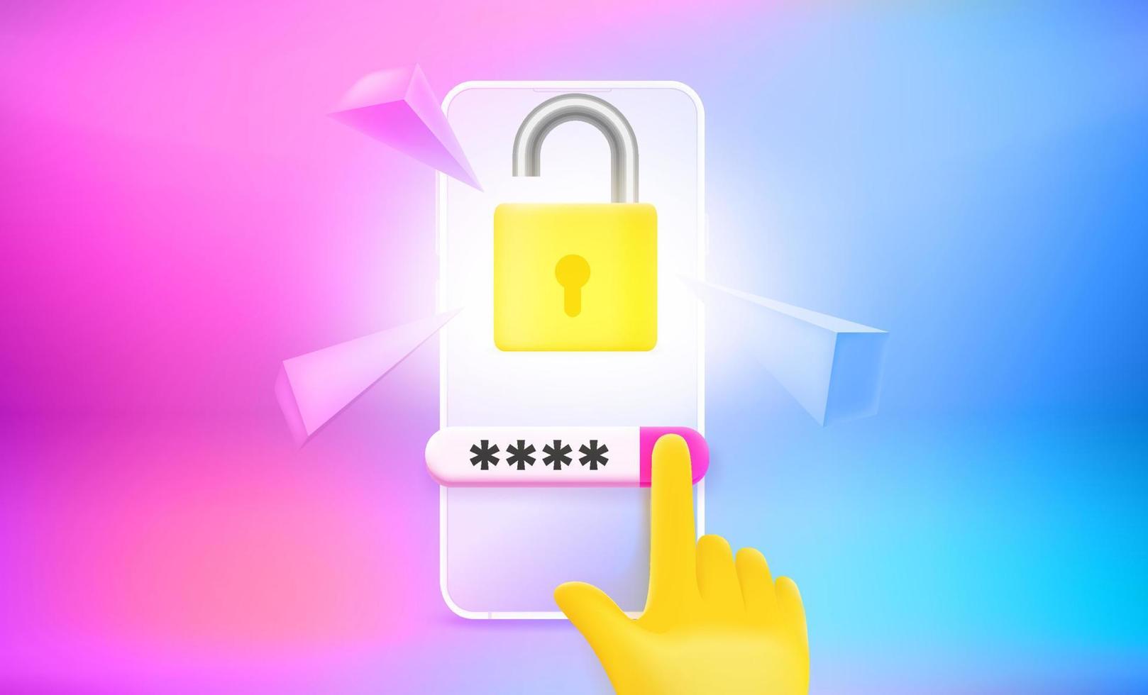 el ladrón ingresa el código PIN para desbloquear el teléfono inteligente. concepto de vector 3d