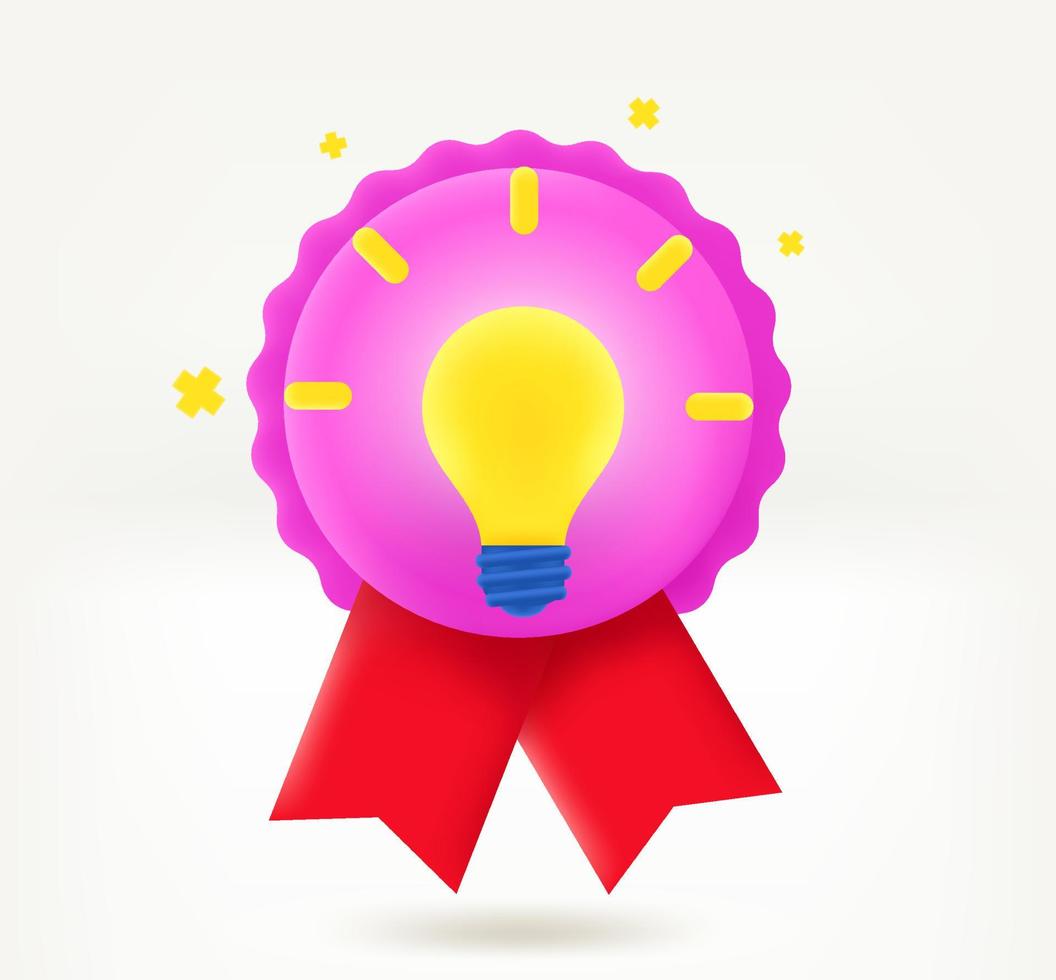 Insignia with lighting bulb. 3d vector icon