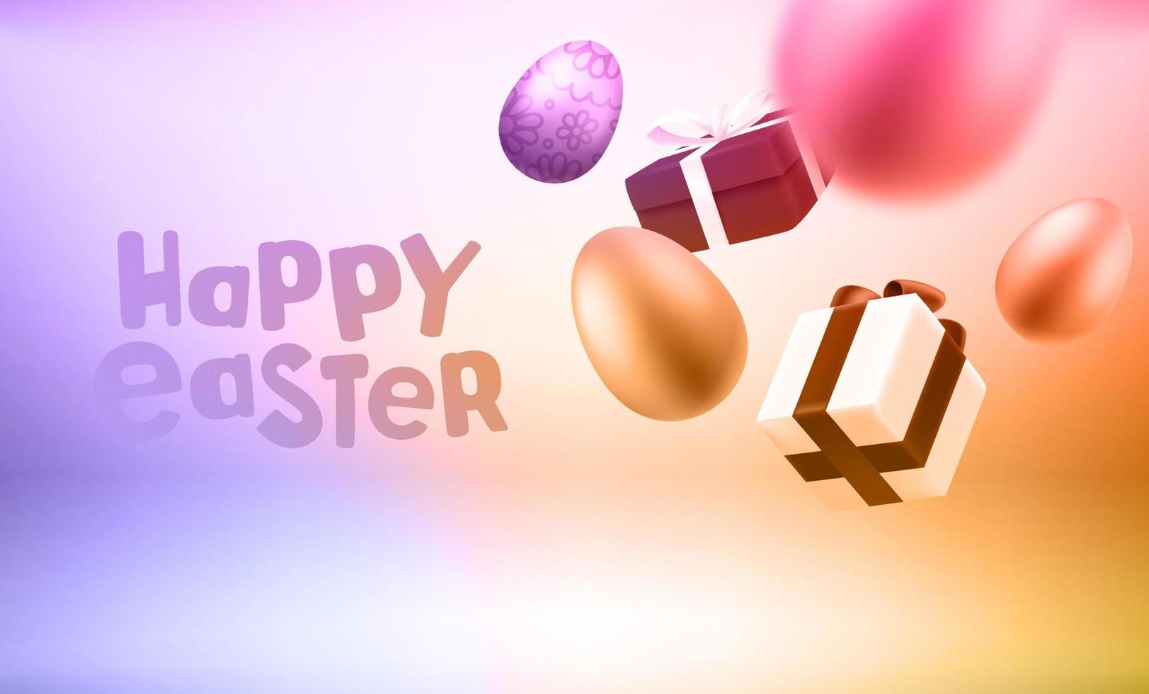 cajas de regalo y huevos cayendo. efecto de levitación. feliz tarjeta de pascua. ilustración vectorial 3d vector