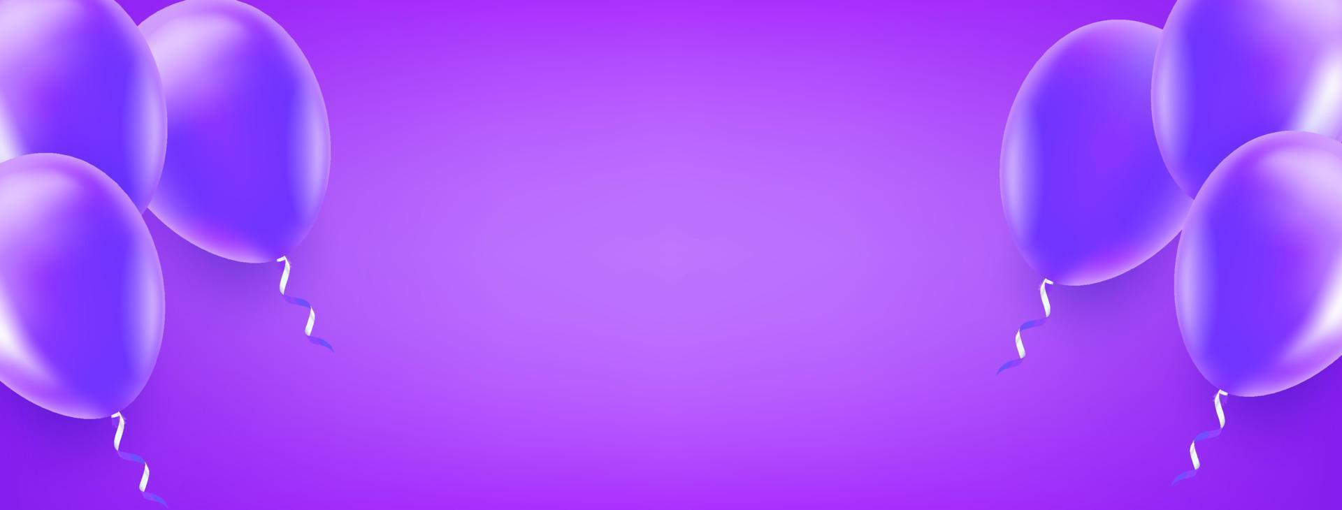 encabezado ancho con globos de aire violeta. Banner de orientación horizontal vectorial 3d con espacio de copia vector