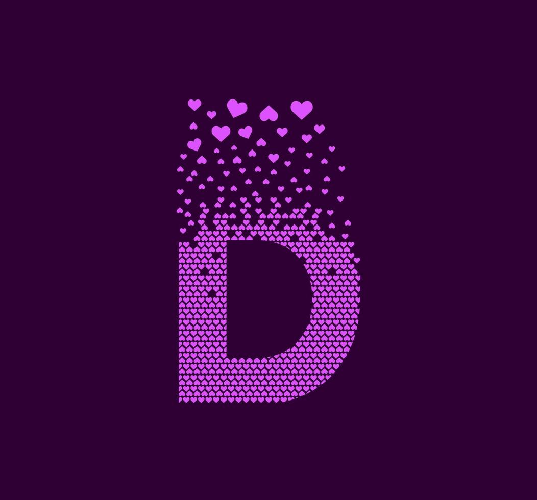 Heart letter D animated pixel dot logo. Capital letter pixel up. Hearts are filled with the letter D. Complementary and integrative pixel movement. Modern heart connect the dots. vector