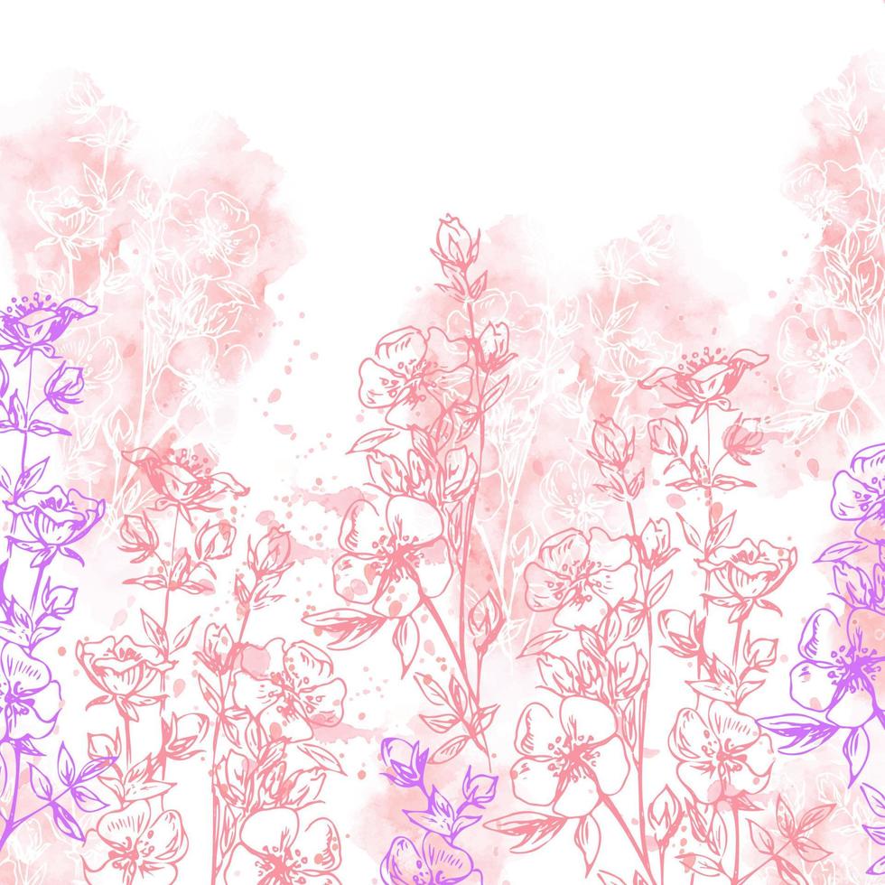 Illustration with Spring Flowering Branches on a Watercolor Background. vector