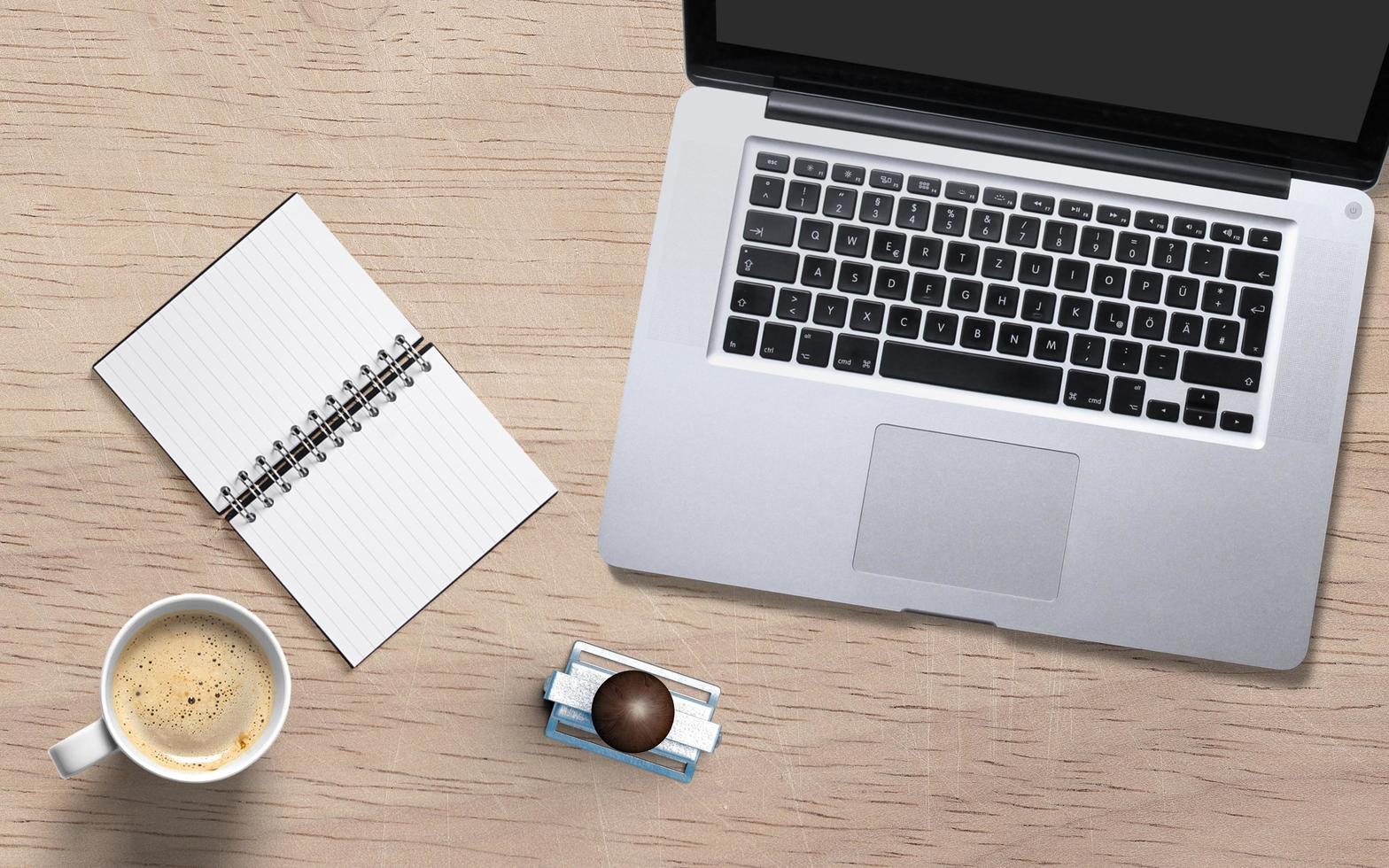 top view coffee and laptop photo